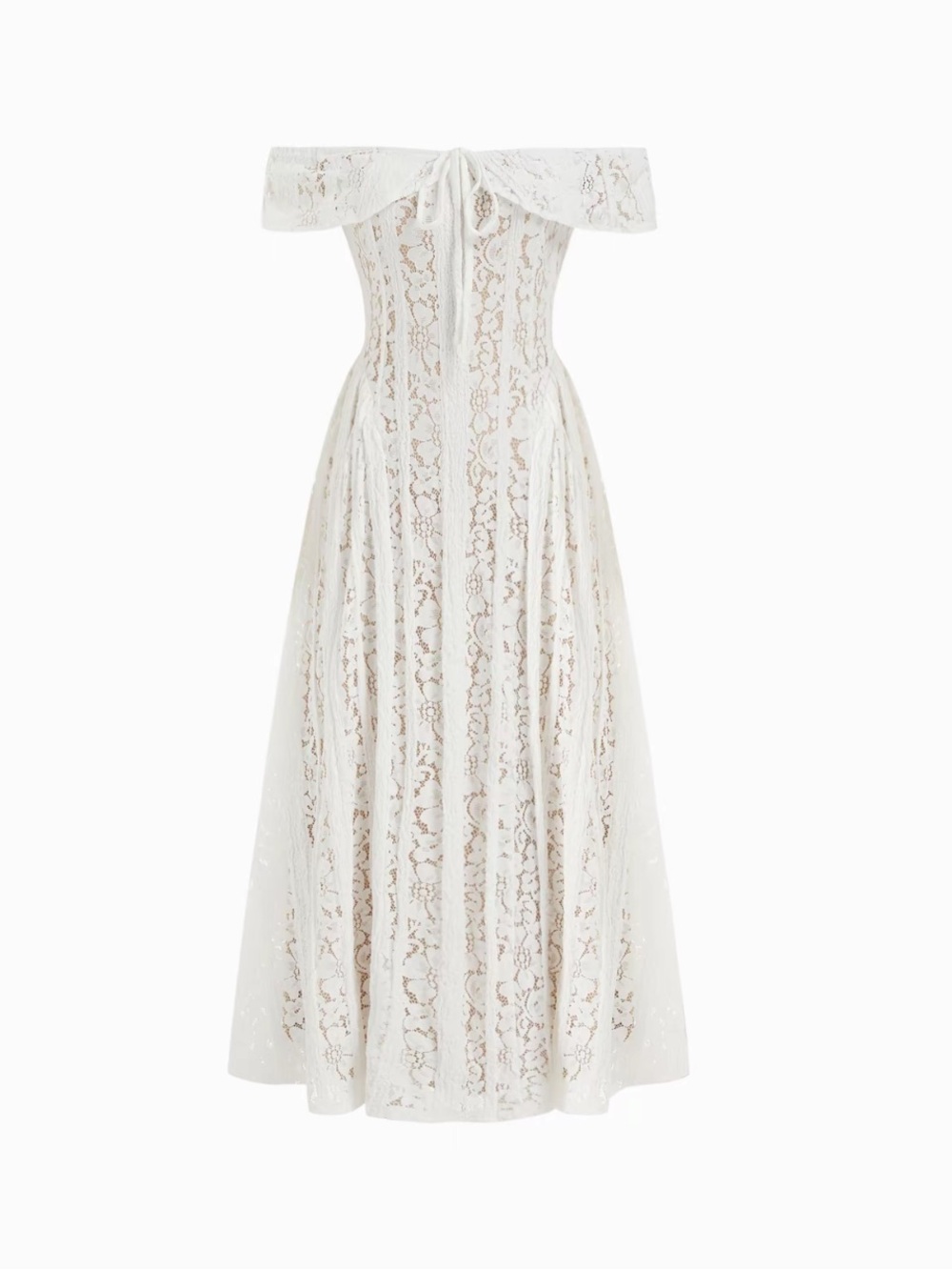 Cider White Off-Shoulder Lace Midi Dress